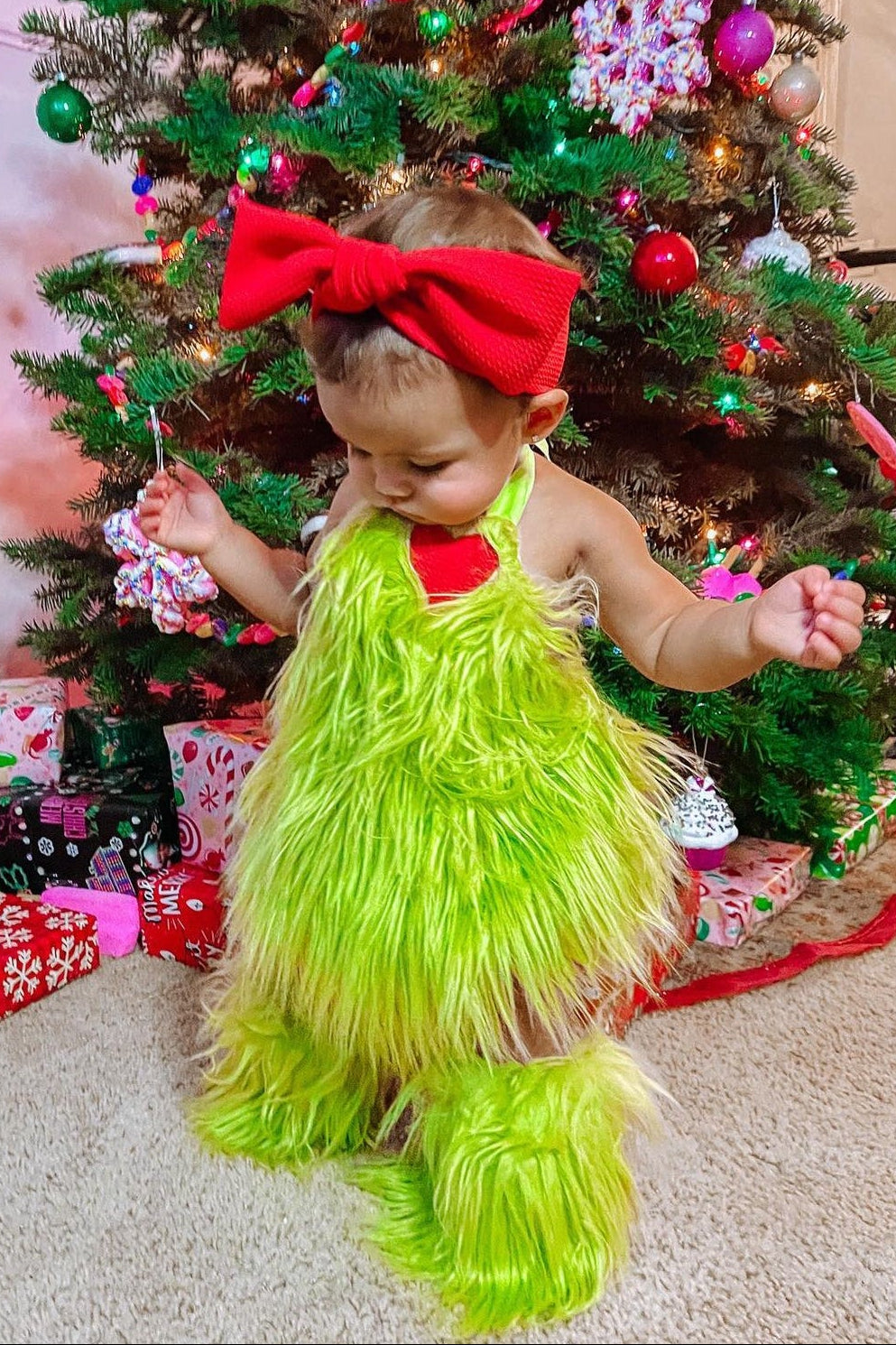 Grinchmas Little Heart Baby Romper & Leg Warmer Set