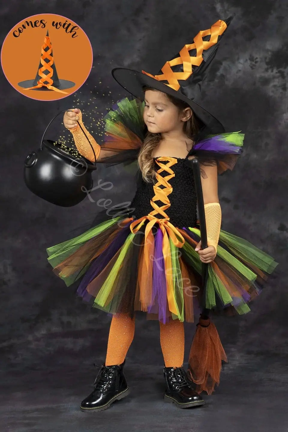 Spellbound Sisters Witch Tutu Dress, Hat & Broom Costume Set Lolli & Lace