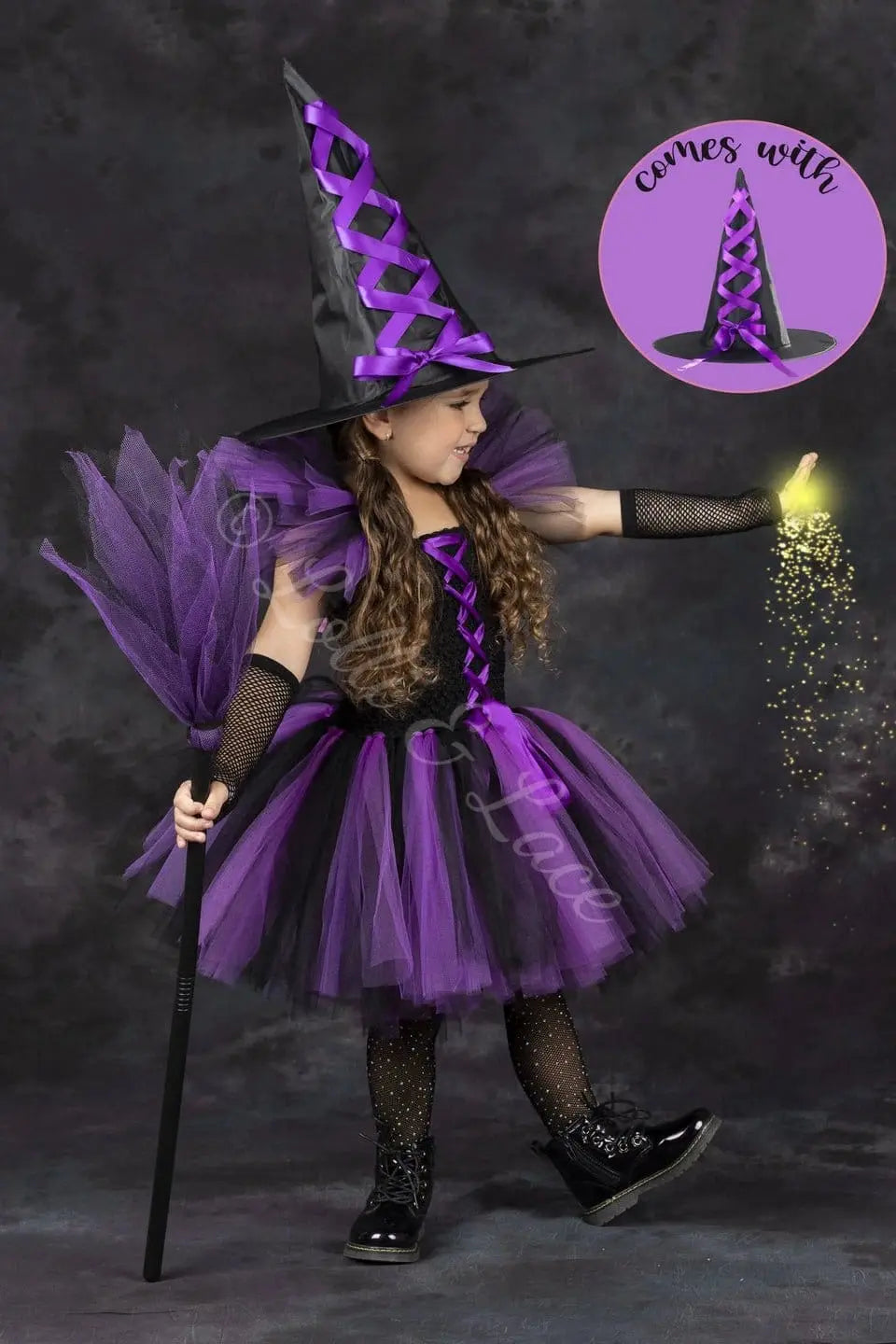 Spellbound Sisters Witch Tutu Dress, Hat & Broom Costume Set Lolli & Lace