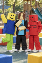 Roblox Noob Bacon Hair and C00lkidd boys costume collection with block-style outfits and character headpieces