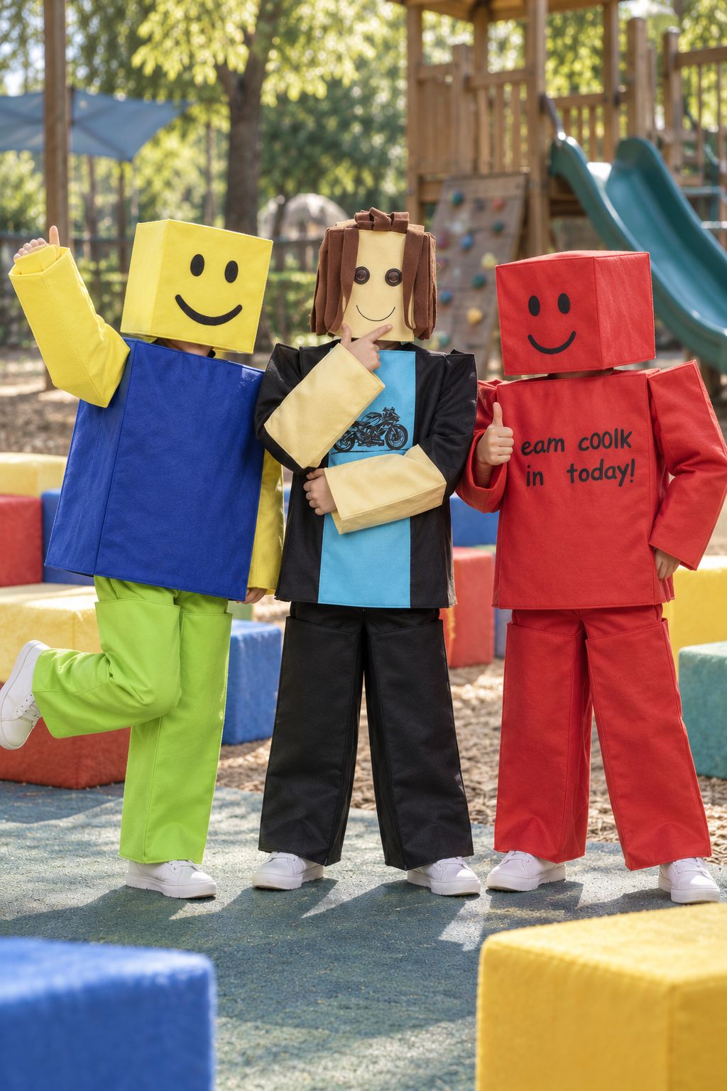 Roblox Noob Bacon Hair and C00lkidd boys costume collection with block-style outfits and character headpieces