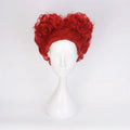 Royal red curly costume wig featuring a breathable rose-net cap with adjustable straps for a secure and comfortable fit.