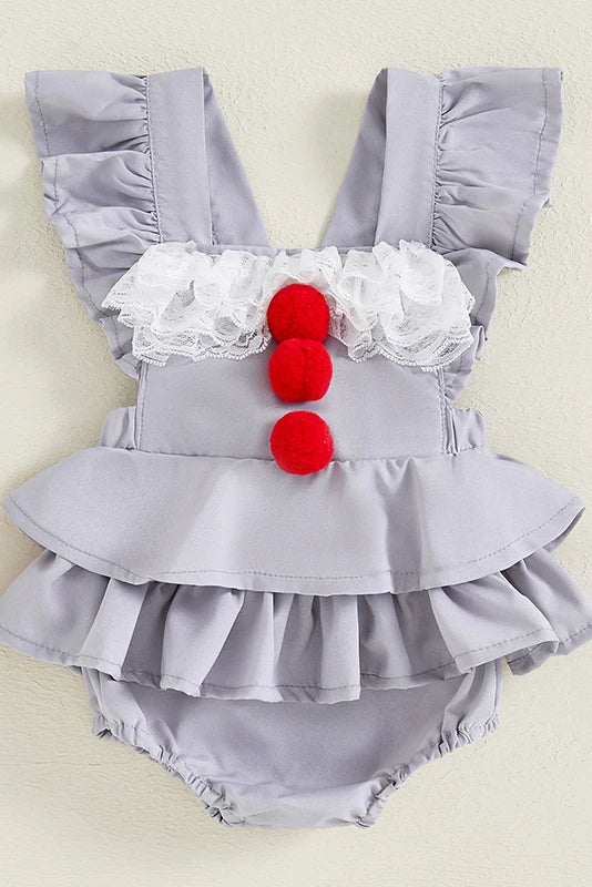 0-18M Lovely Baby Girls Halloween Rompers Dress Ruffles Fly Sleeve Bobbles Lace Patchwork Jumpsuits Bodysuits