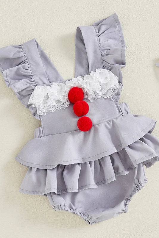 0-18M Lovely Baby Girls Halloween Rompers Dress Ruffles Fly Sleeve Bobbles Lace Patchwork Jumpsuits Bodysuits