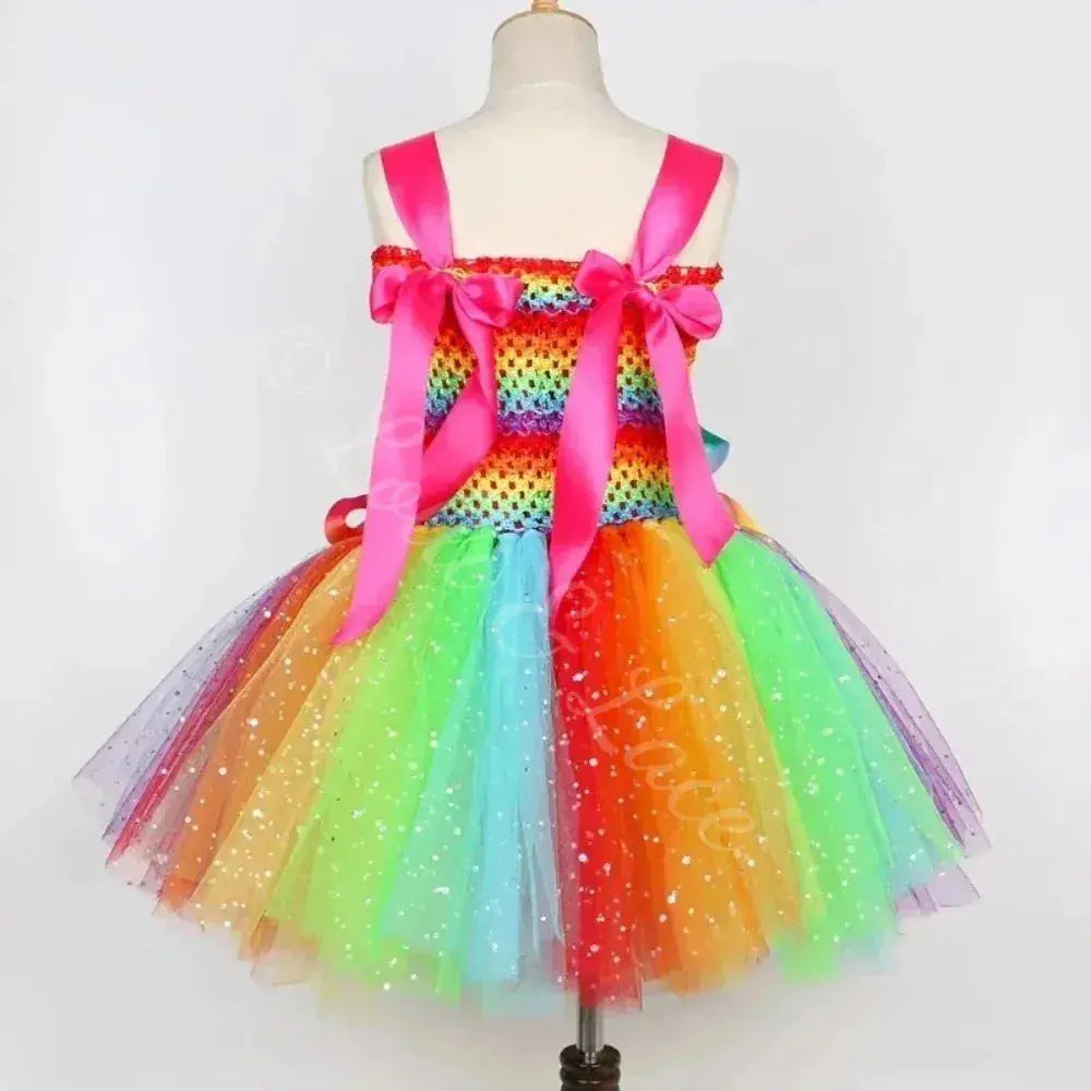 Rainbow Wishes Fairy Princess Tutu Dress, Wings & Wand Costume Set