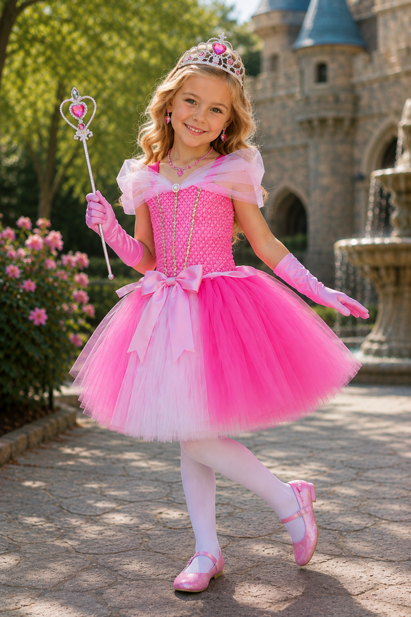 Aurora Sleeping Beauty pink princess tutu dress and accessory set for girls