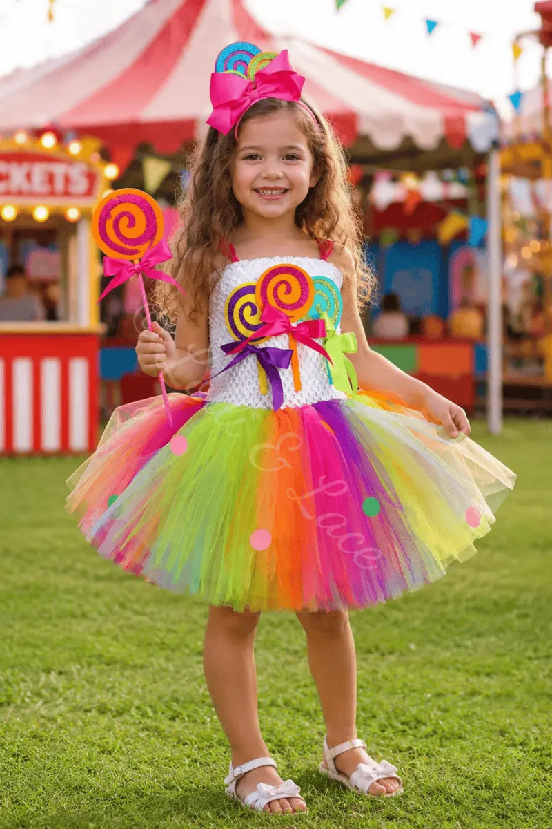 Carnival Candy Cutie Tutu Dress, Lollipop Headband & Wand Costume Set