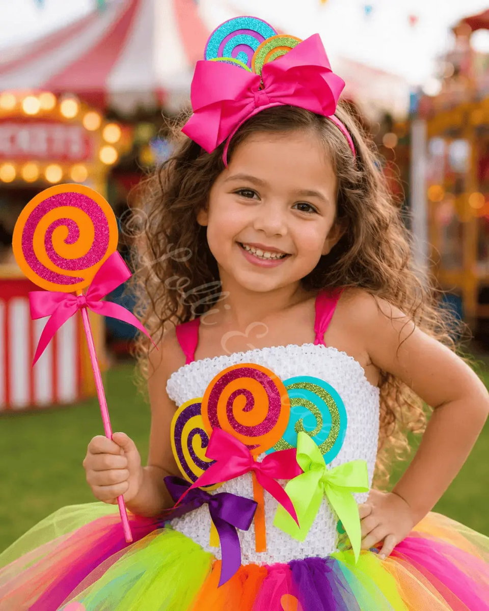 Carnival Candy Cutie Tutu Dress, Lollipop Headband & Wand Costume Set