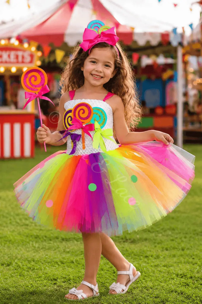 Carnival Candy Cutie Tutu Dress, Lollipop Headband & Wand Costume Set