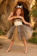 Caveman costume for girls with leopard tutu dress and bone bow headband