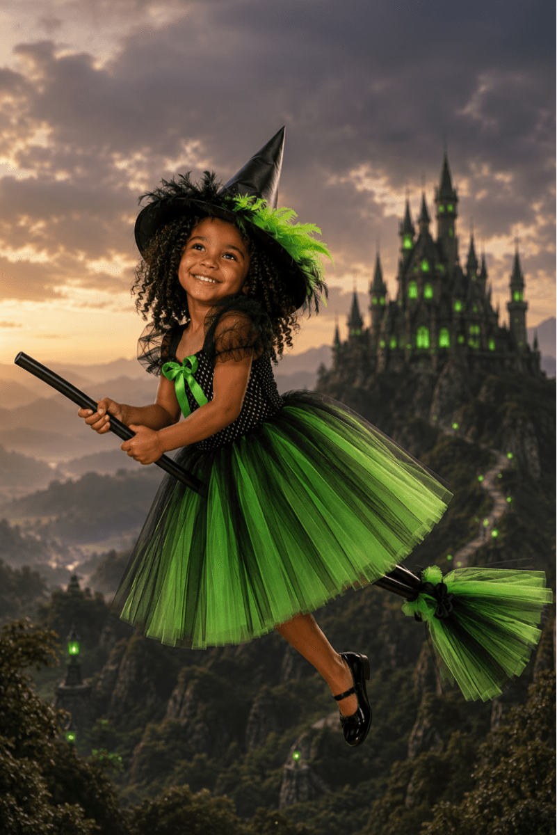 Elphaba's Emerald Enchantment Tutu Dress, Witch Hat & Wand Set
