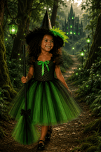 Elphaba's Emerald Enchantment Tutu Dress, Witch Hat & Wand Set
