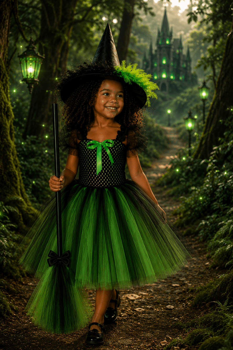 Elphaba's Emerald Enchantment Tutu Dress, Witch Hat & Wand Set