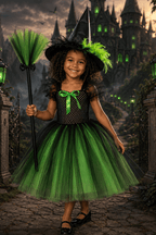 Elphaba's Emerald Enchantment Tutu Dress, Witch Hat & Wand Set
