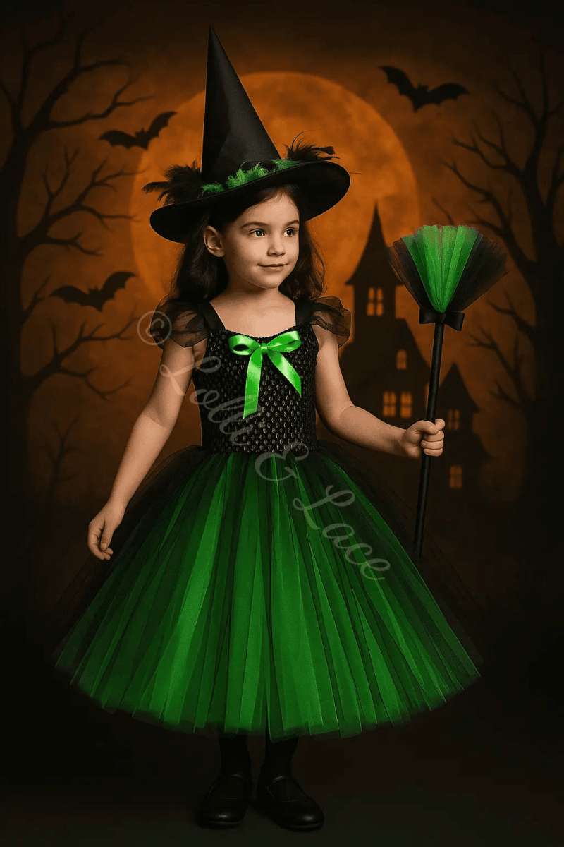 Elphaba's Emerald Enchantment Tutu Dress, Witch Hat & Wand Set