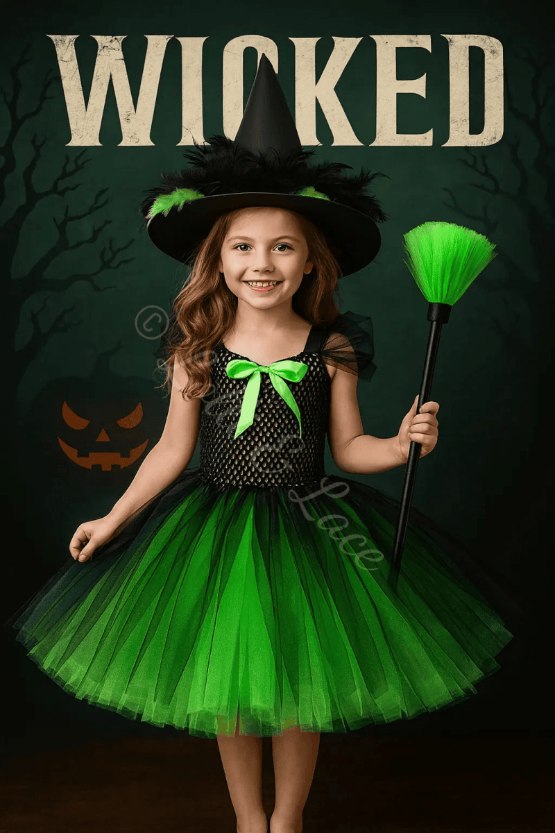 Elphaba's Emerald Enchantment Tutu Dress, Witch Hat & Wand Set