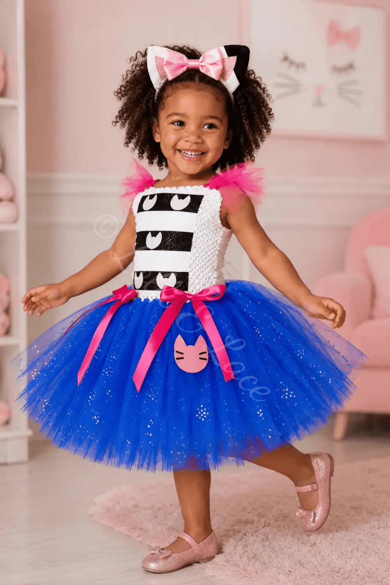 Gabby's Magical Kitty Tutu Dress & Cat Ear Headband Set – Dollhouse Inspired Costume for Girls