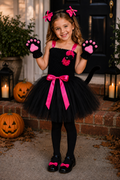 Pretty Kitty black cat tutu costume for girls with cat ears, bowtie, tail and paw gloves