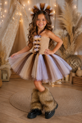 Little Lioness Safari brown lion tutu dress and lion ear headband costume set for girls