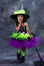Midnight Magic Witch Tutu Dress, Hat & Broom Costume Set
