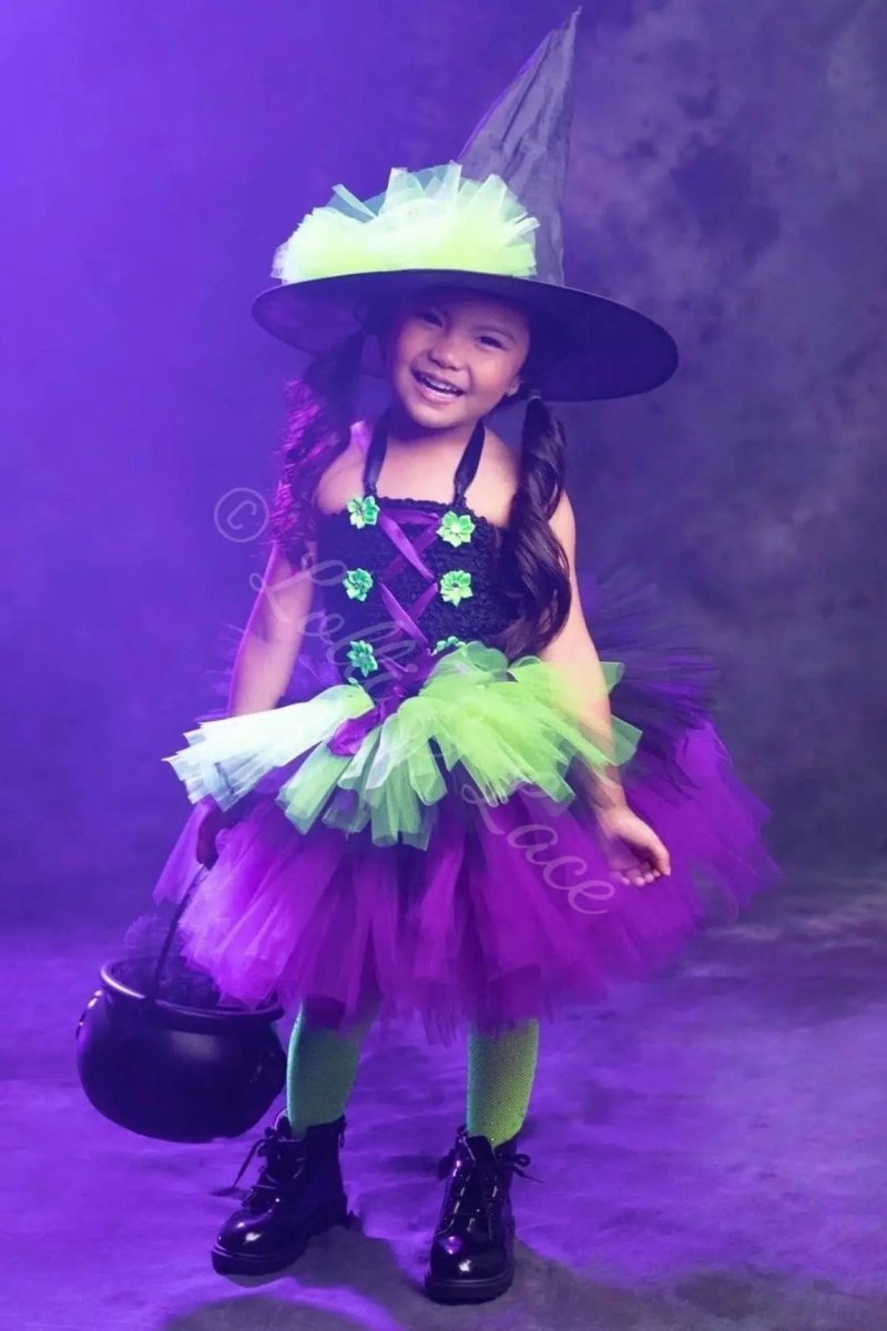 Midnight Magic Witch Tutu Dress, Hat & Broom Costume Set