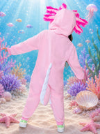 Pink Axolotl Hooded Costume for Kids & Adults – Cozy Animal Onesie Halloween Outfit