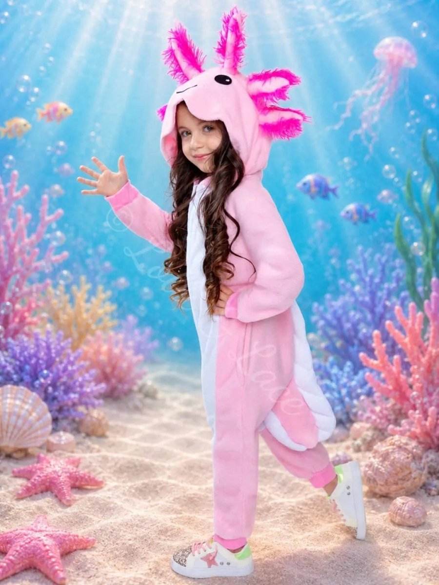 Pink Axolotl Hooded Costume for Kids & Adults – Cozy Animal Onesie Halloween Outfit