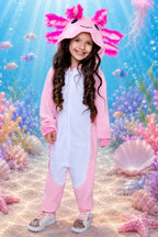 Pink Axolotl Hooded Costume for Kids & Adults – Cozy Animal Onesie Halloween Outfit