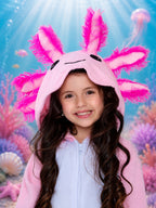 Pink Axolotl Hooded Costume for Kids & Adults – Cozy Animal Onesie Halloween Outfit