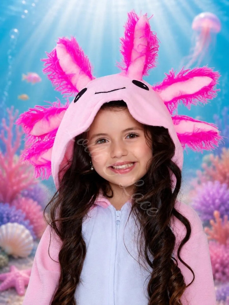 Pink Axolotl Hooded Costume for Kids & Adults – Cozy Animal Onesie Halloween Outfit