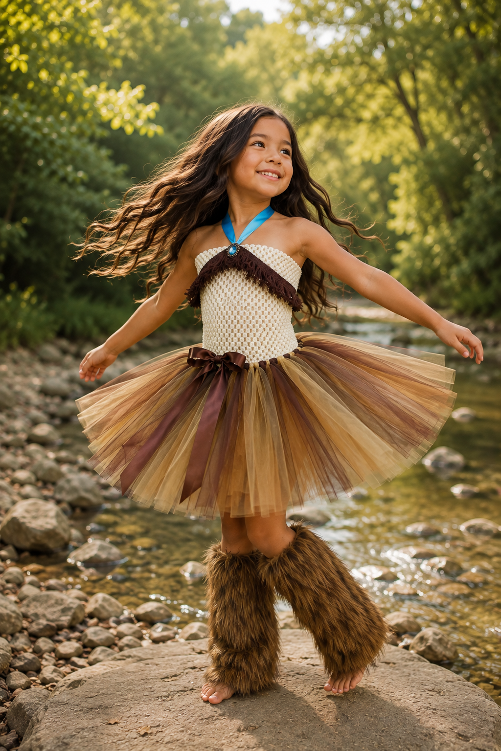 Pocahontas Woodland Spirit brown and tan tutu dress costume for girls