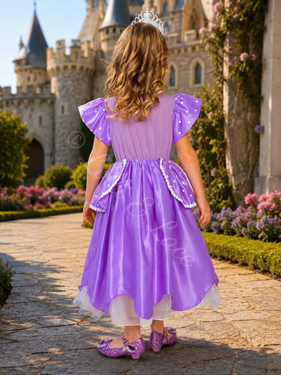 Princess Sofia Inspired Costume Set for Girls – Lavender Royal Dress, Tiara, Wand, Gloves, Purse & Jewelry
