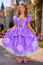 Princess Sofia Inspired Costume Set for Girls – Lavender Royal Dress, Tiara, Wand, Gloves, Purse & Jewelry