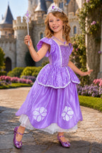 Princess Sofia Inspired Costume Set for Girls – Lavender Royal Dress, Tiara, Wand, Gloves, Purse & Jewelry