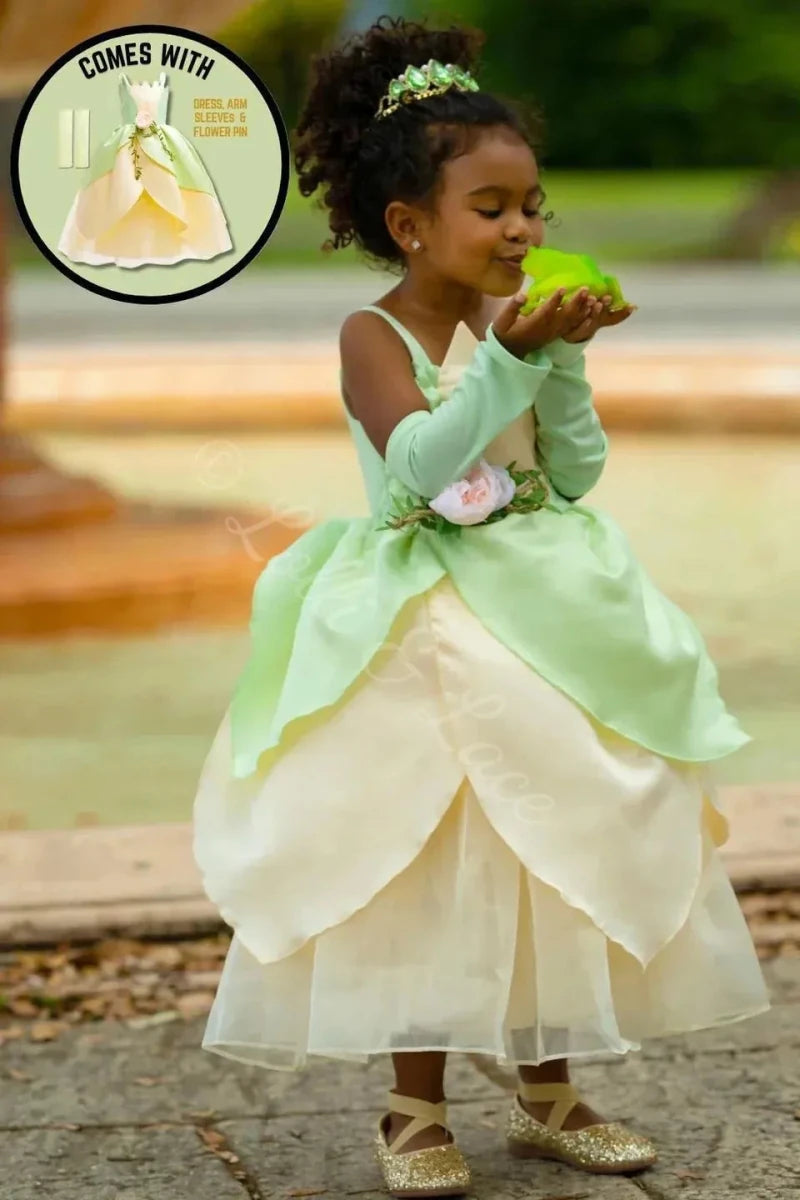 Princess Tiana Inspired Dress Costume with Arm Sleeves