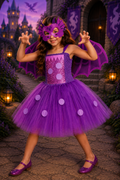 Purple dragon tutu dress costume for girls with matching dragon wings and mask