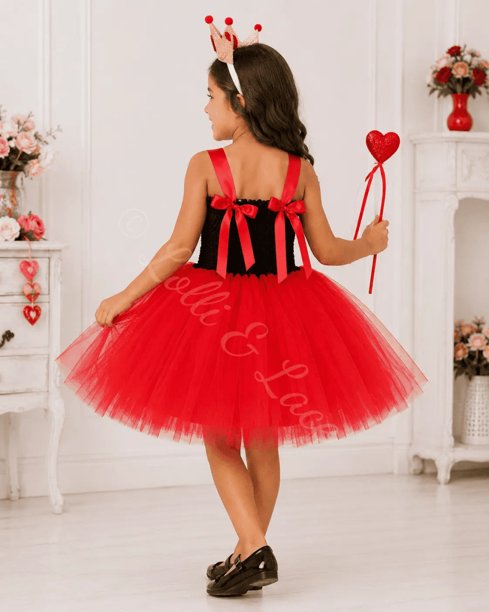 Queen of Hearts Royal Tutu Dress, Crown Headband & Heart Wand Set