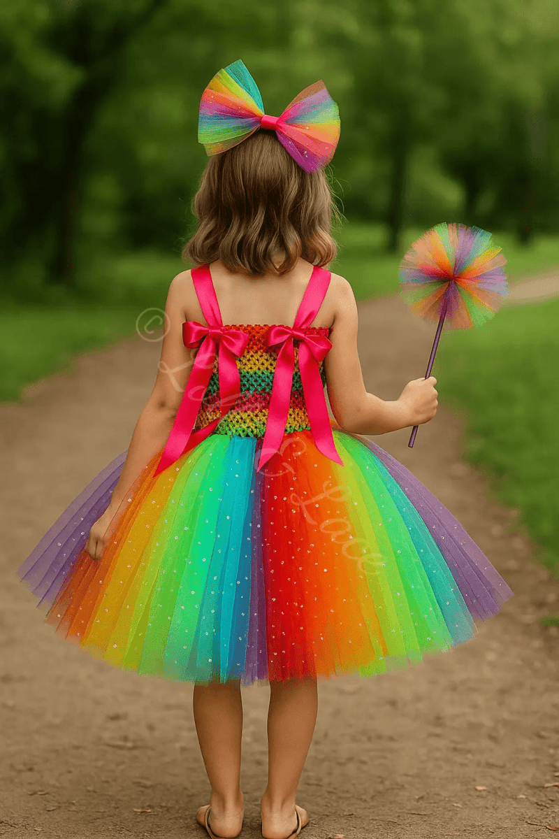 Rainbow Wishes Fairy Princess Tutu Dress, Wings & Wand Costume Set