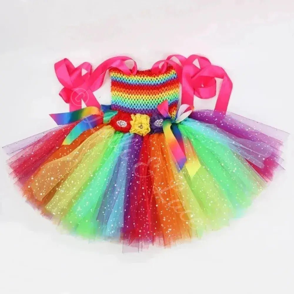 Rainbow Wishes Fairy Princess Tutu Dress, Wings & Wand Costume Set