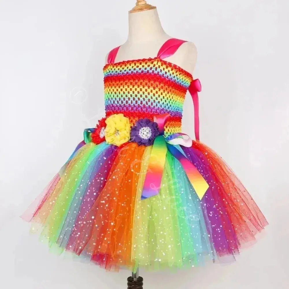 Rainbow Wishes Fairy Princess Tutu Dress, Wings & Wand Costume Set