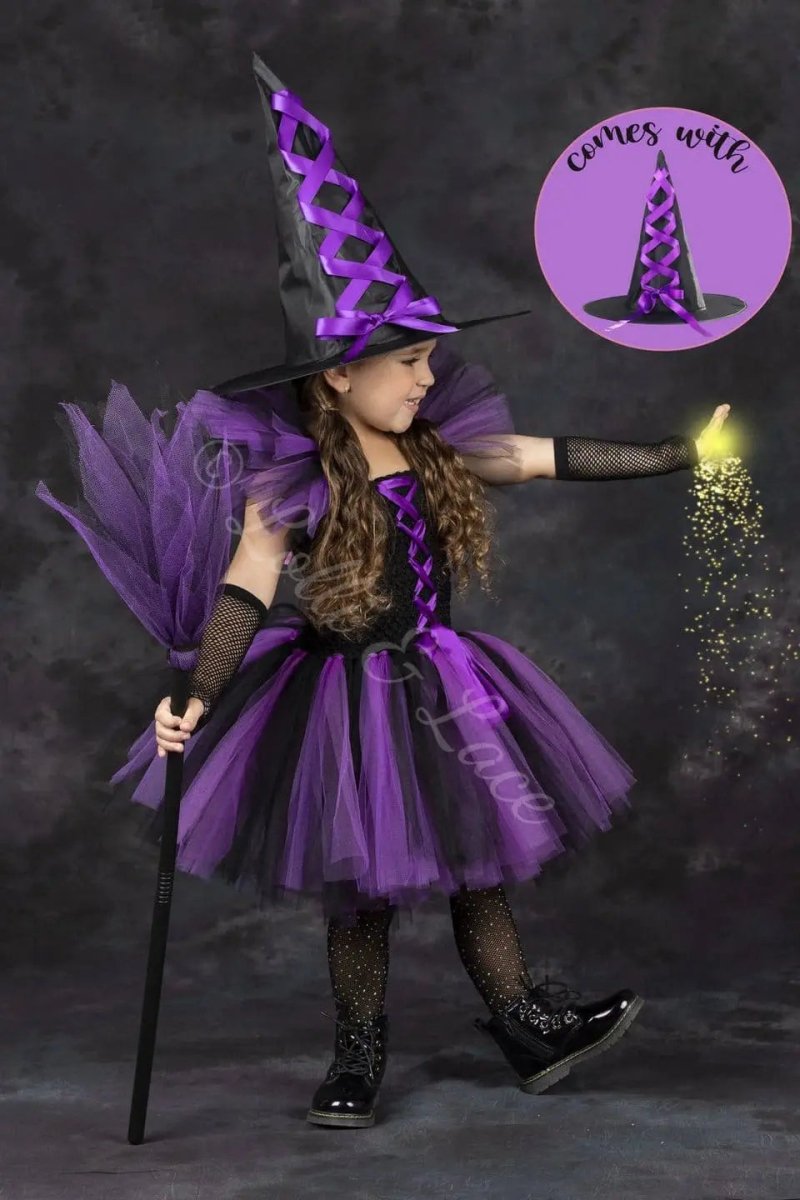 Spellbound Sisters Witch Tutu Dress, Hat & Broom Costume Set