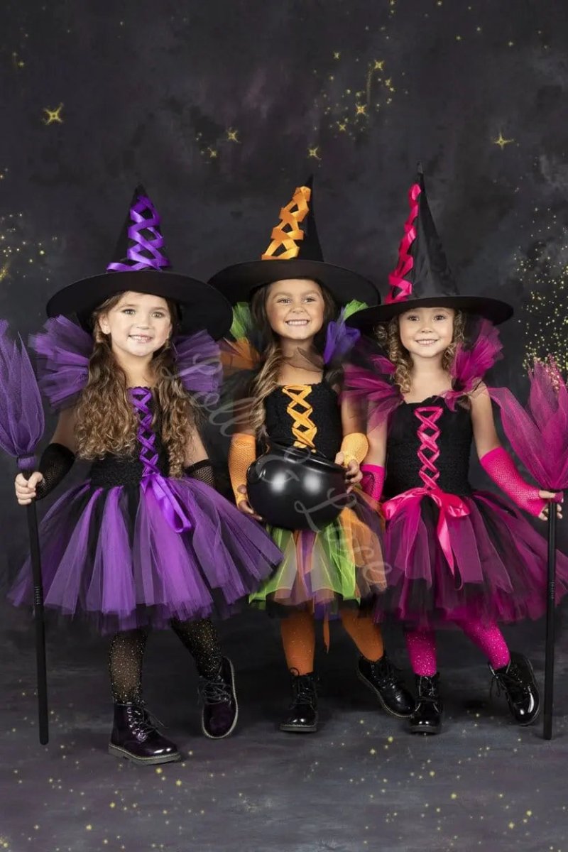 Spellbound Sisters Witch Tutu Dress, Hat & Broom Costume Set