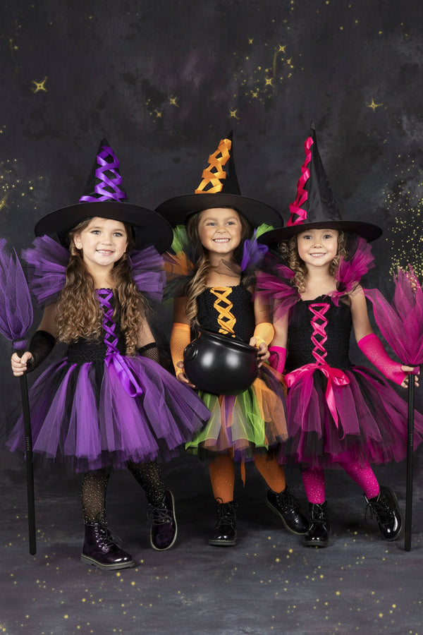 Spellbound Sisters Witch Tutu Dress, Hat & Broom Costume Set