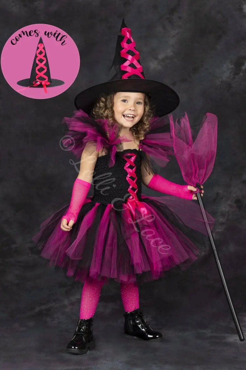Spellbound Sisters Witch Tutu Dress, Hat & Broom Costume Set