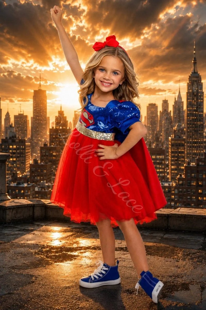 Supergirl Inspired Dress & Cape Costume for Girls – Superhero Princess Halloween Outfit