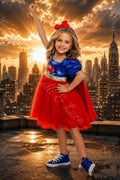 Supergirl Inspired Dress & Cape Costume for Girls – Superhero Princess Halloween Outfit
