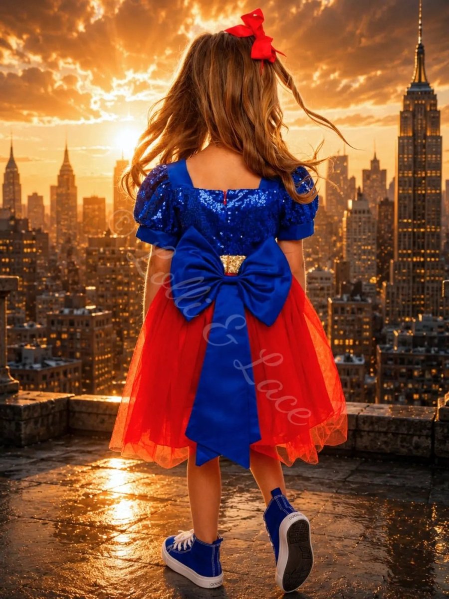 Supergirl Inspired Dress & Cape Costume for Girls – Superhero Princess Halloween Outfit