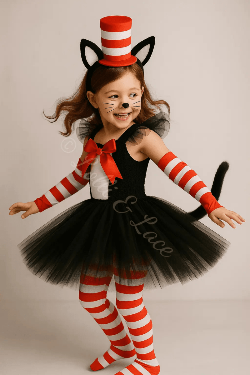 The Cat's Whimsical Adventure Tutu Dress, Hat & Accessory Set